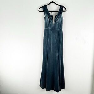 WATTERS Evelyn Steel Blue Stretch Velvet Off Shoulders  V-Neck Dress, Size 0